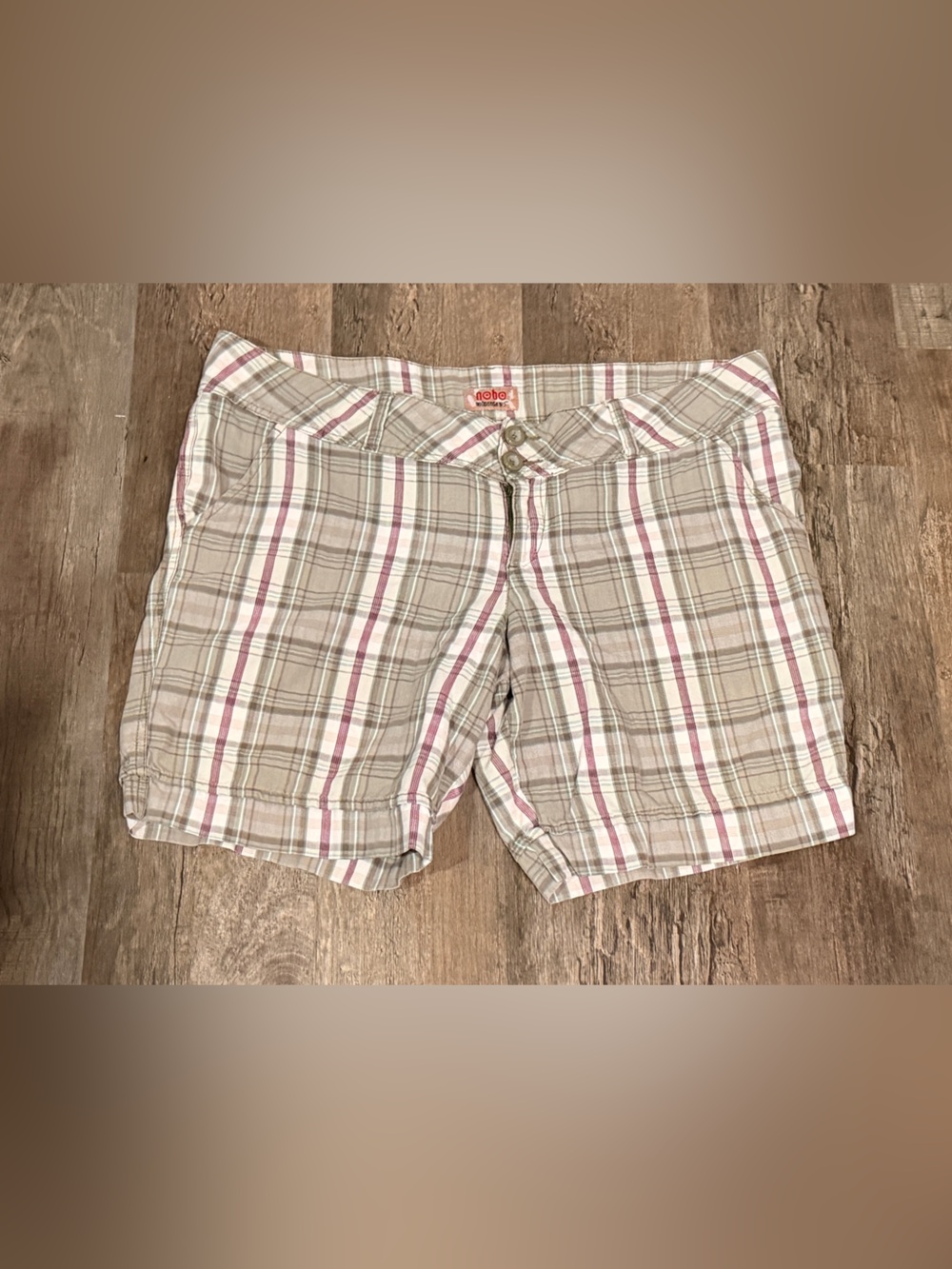 No Boundaries Plaid Bermuda Shorts - Beige, Pink & White